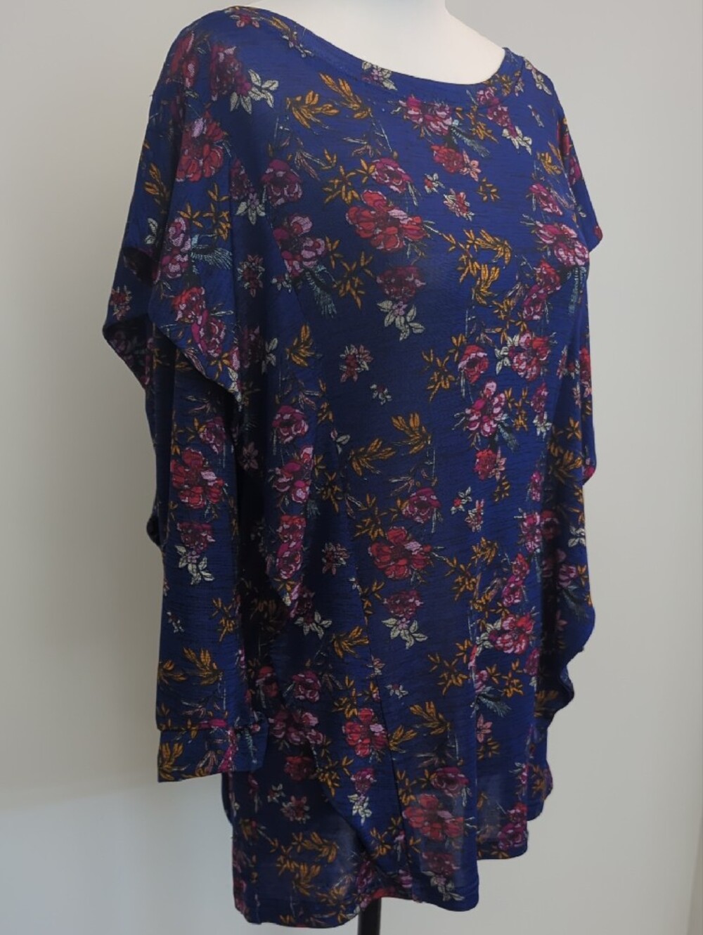 Free People Dock Street Blue Floral Draped Ruffle-Trim Long Sleeve Blouse